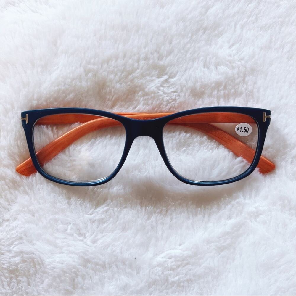 Owen Blue with Orange Wood Reader Glasses